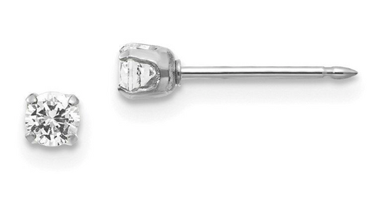 14 K White Gold Prong Earring (3mm)